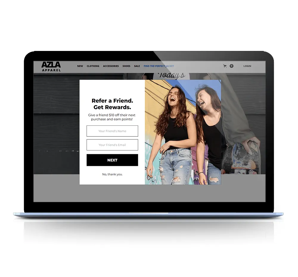 a refer a friend program pop-up on an ecommerce site