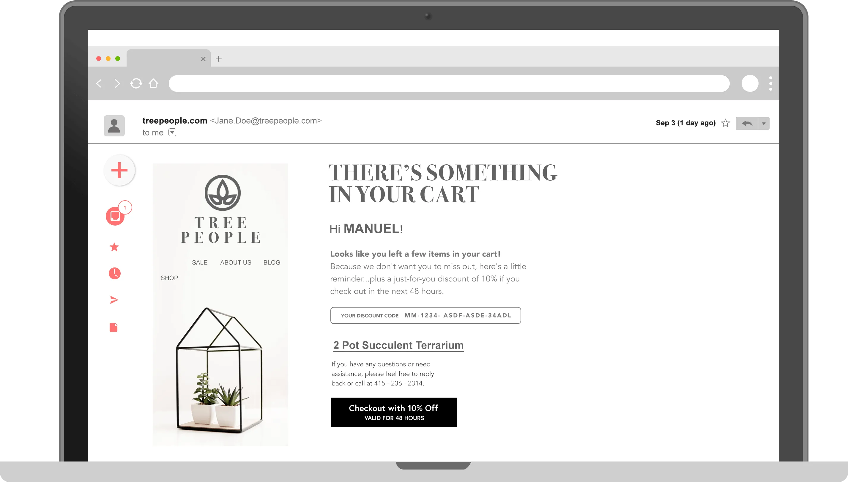abandoned cart email on a laptop screen