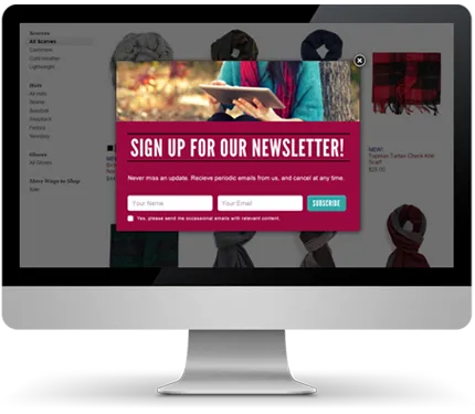 exit intent lightbox for a clothing site