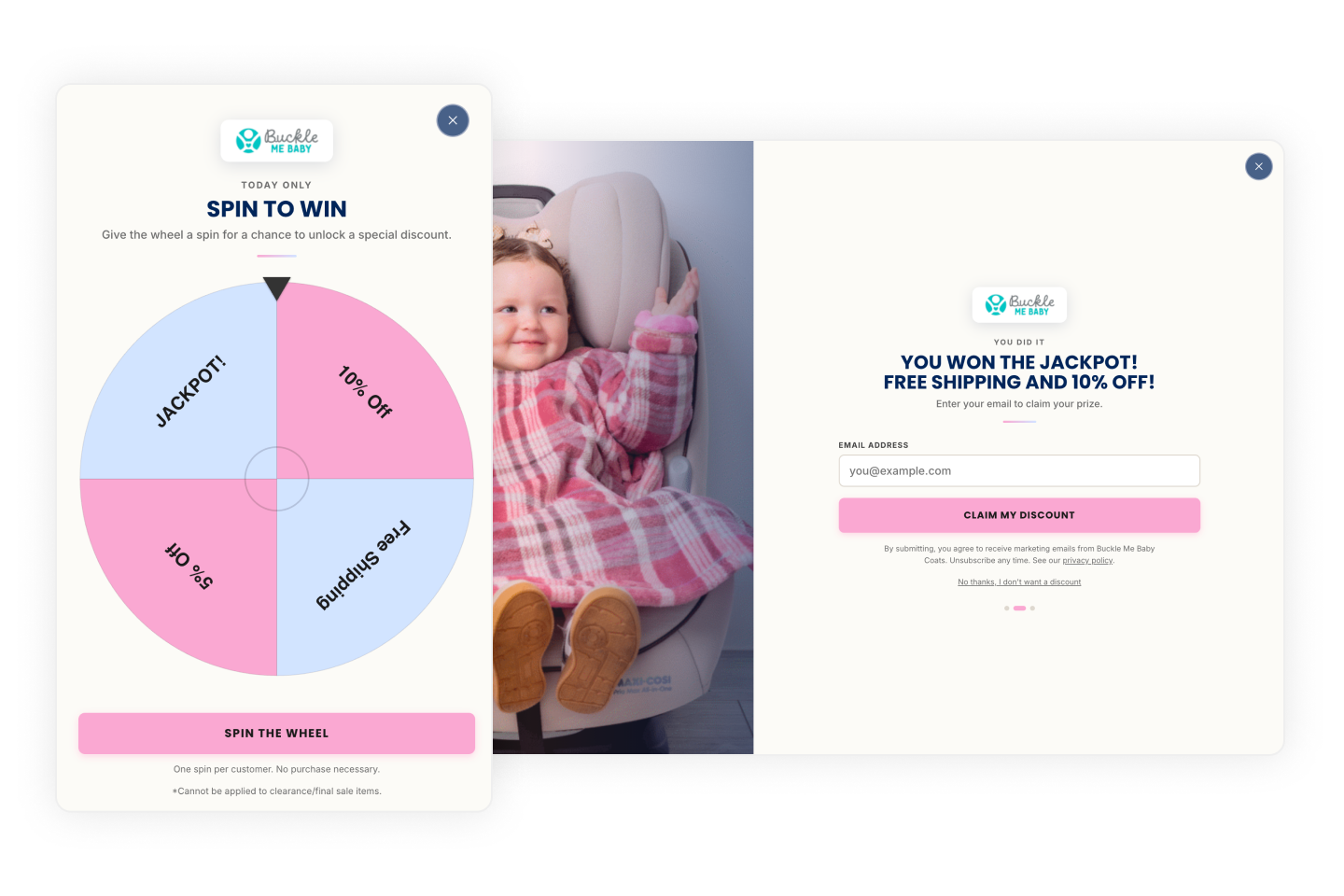 buckle me baby full screen spin to win pop-up