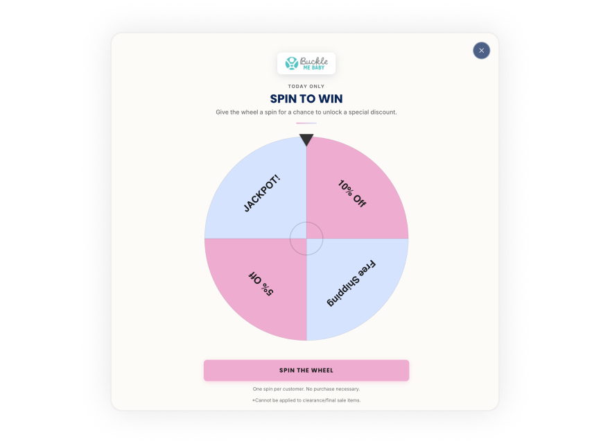 buckle me baby full screen spin to win popup