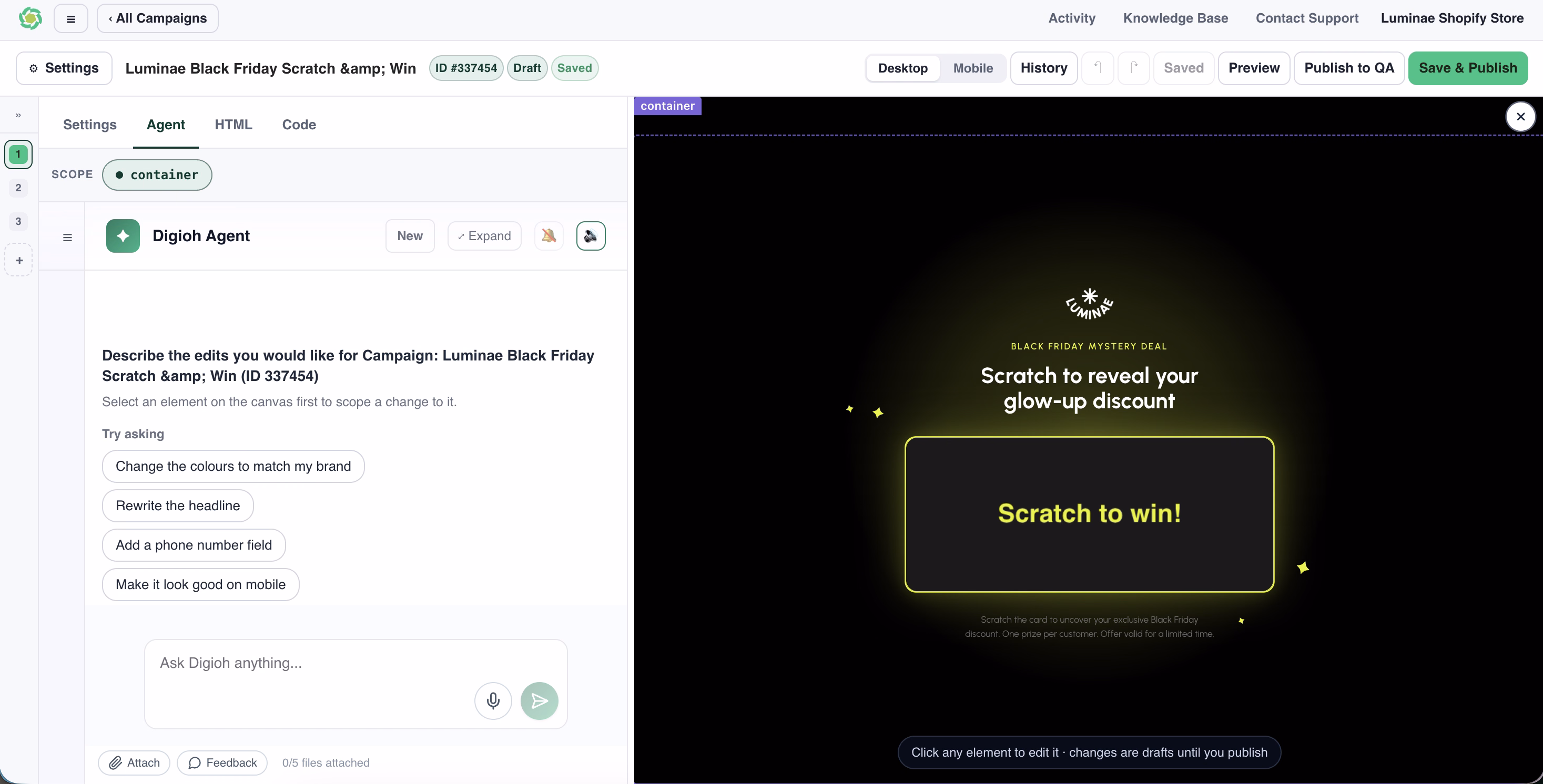 Edit Digioh AI campaigns by chatting with the agent