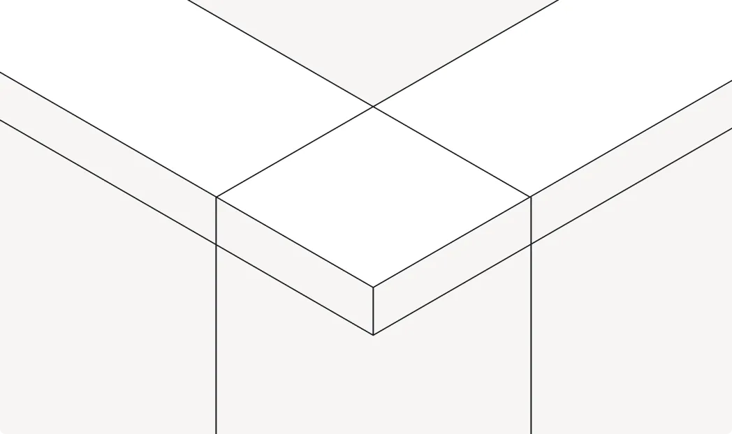 Minimalist geometric line art of an isometric cube corner viewed from above with subtle shading on two faces.