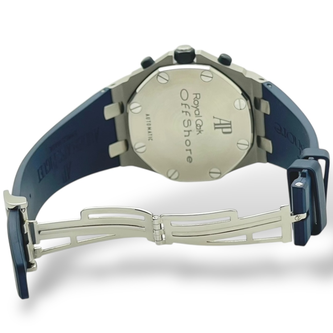 Royal Oak Offhsore 42 "NAVY" Weiß/Blaues Blatt Kautschukband — Image 6 of 6
