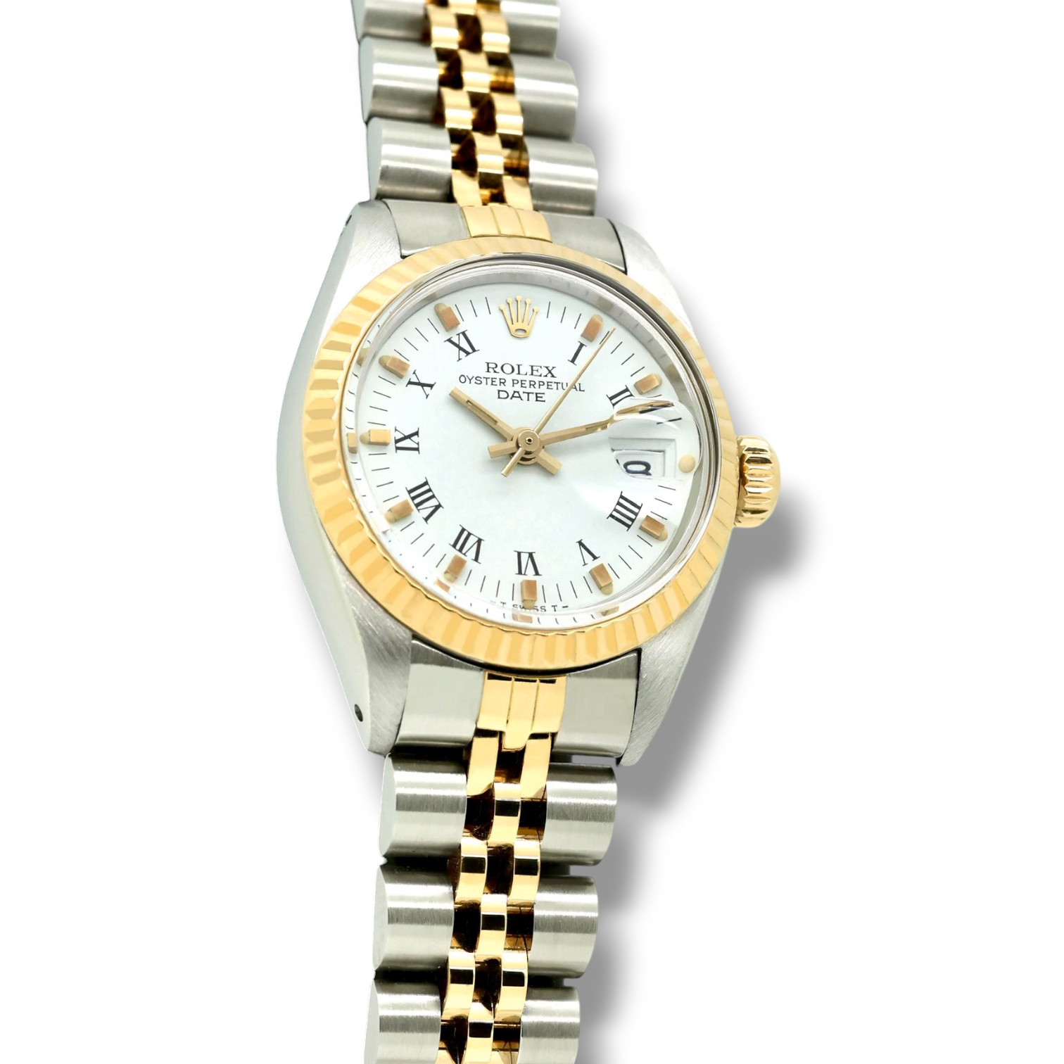 Lady-Datejust Jubileeband Geriffelte Lünette Weißes Blatt Stahl/Gold — Imagen 2 de 5