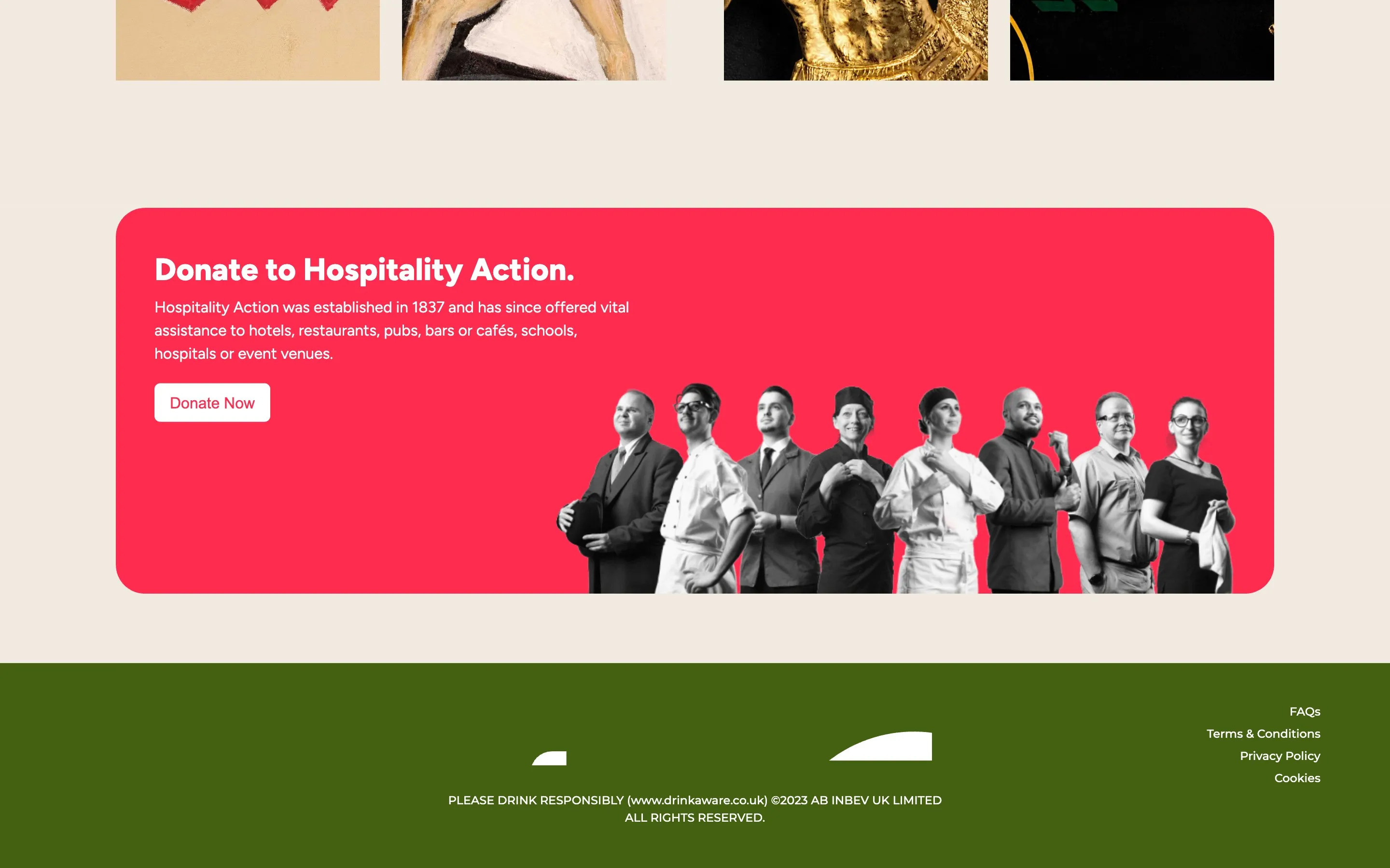 Call to action to donate to Hospitality Action
