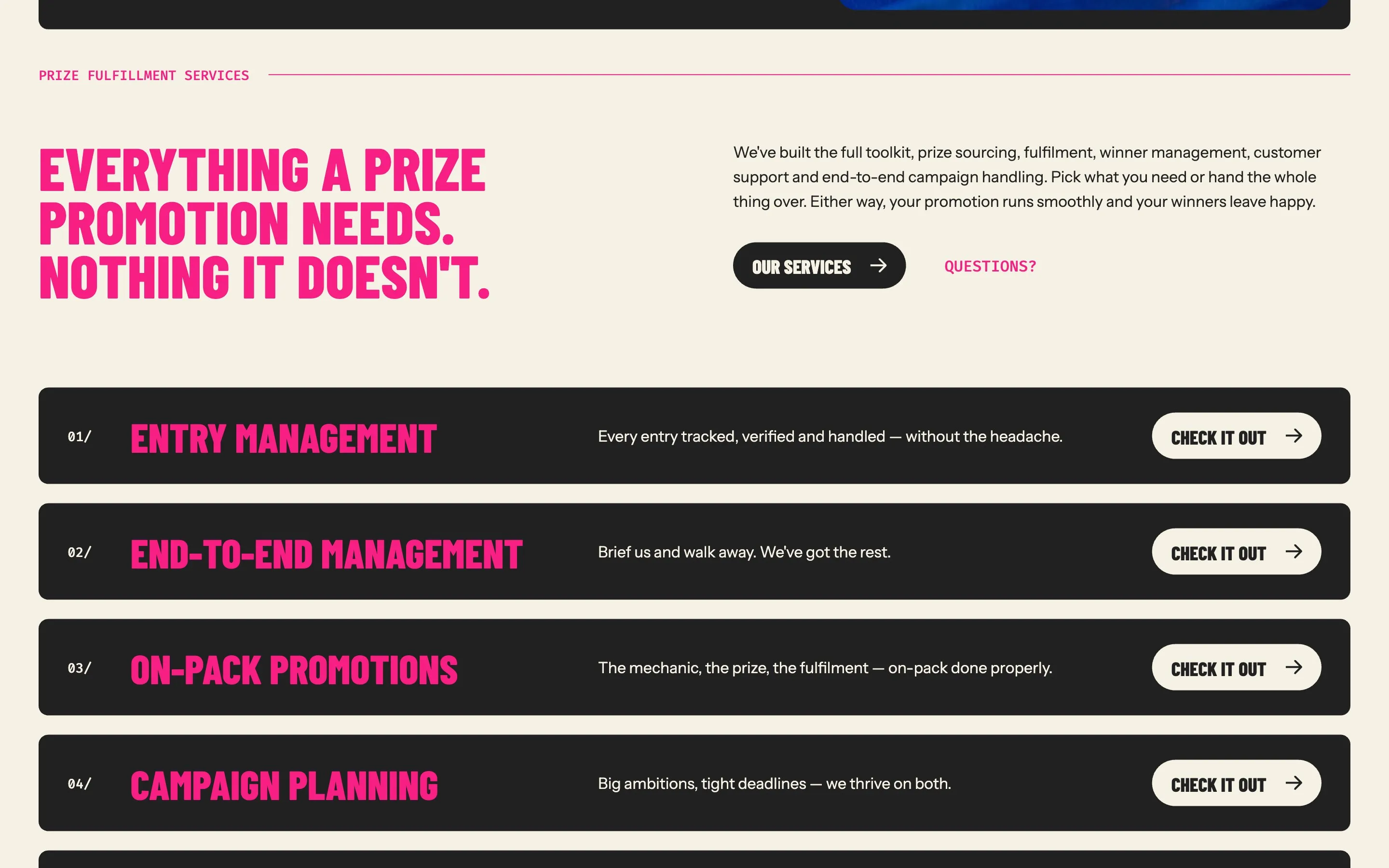 Prize Professionals case study page leading with campaign results