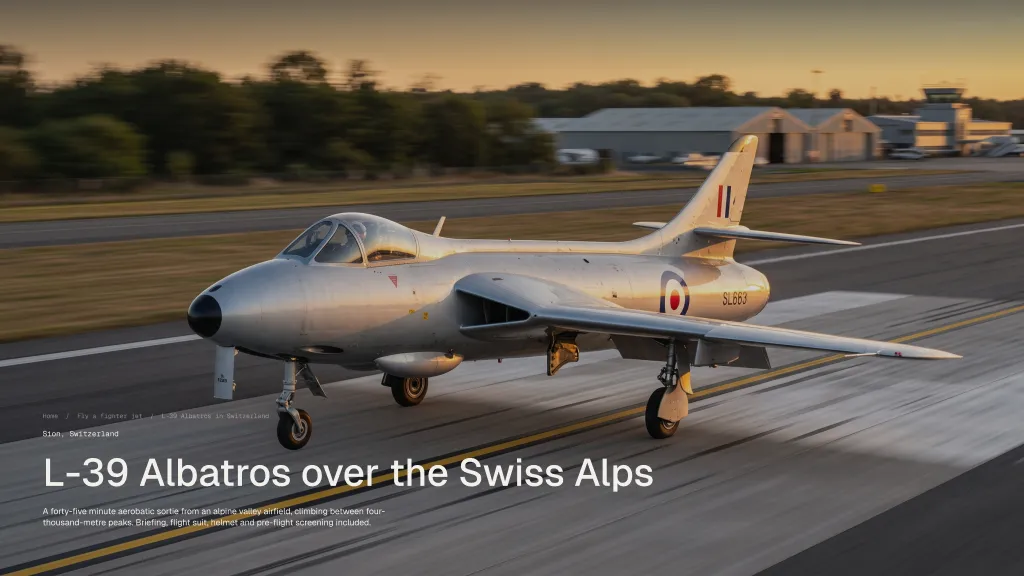 Jetify flight page showing the aircraft, airfield, price and inclusions