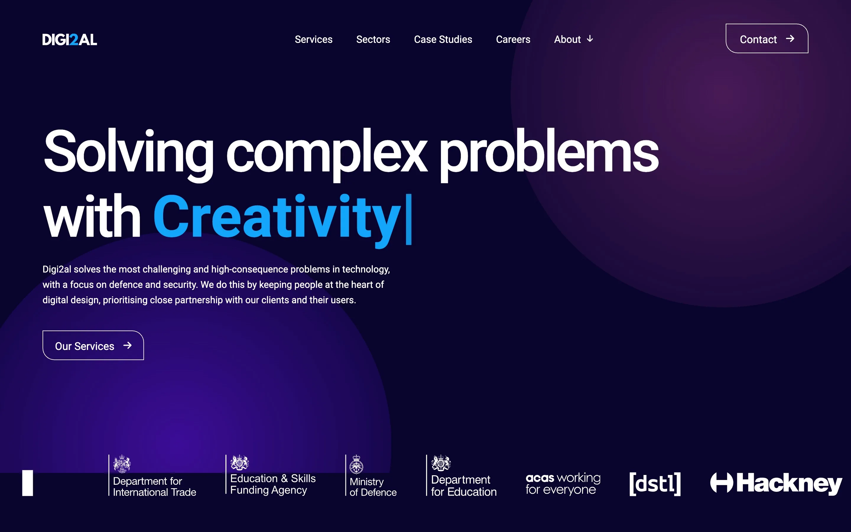 Digi2al homepage featuring public sector clients