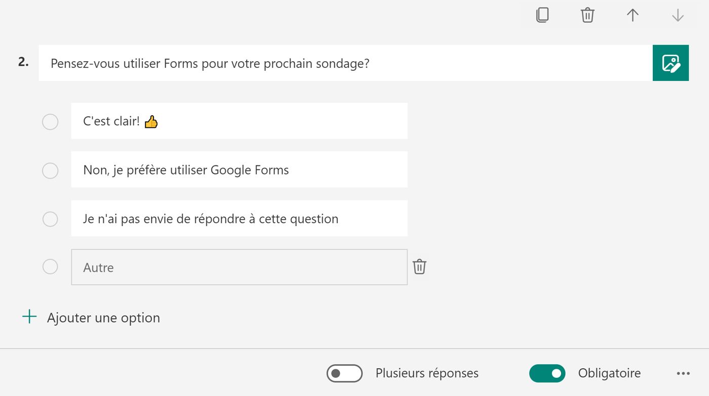 Question à choix Microsoft Forms