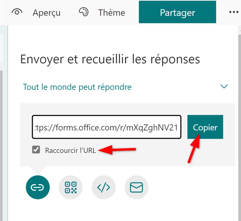 Raccourcir URL Microsoft Forms