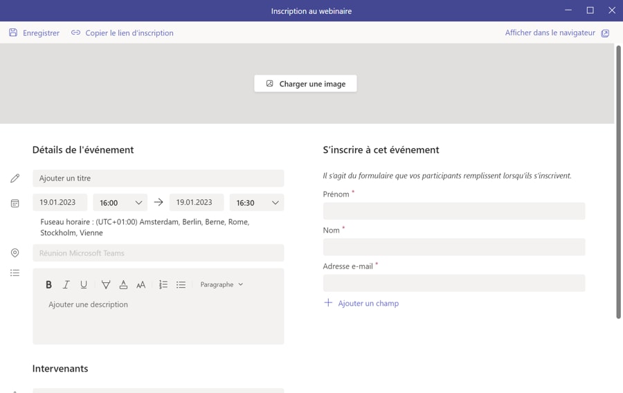Formulaire webinaire teams
