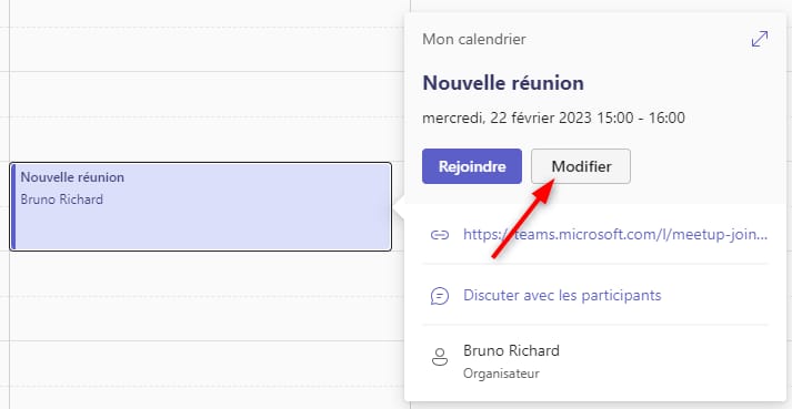 Modifier réunion Teams