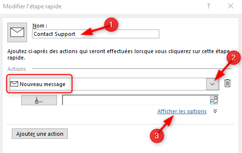 Outlook Action Rapide Nouveau message