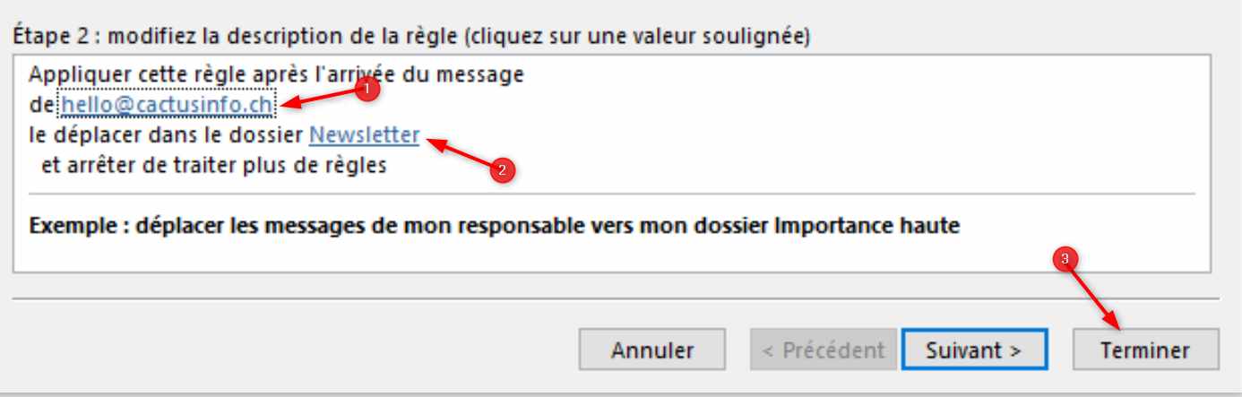 Outlook Créér Règle