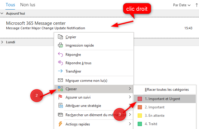 Outlook Affecter Catégorie
