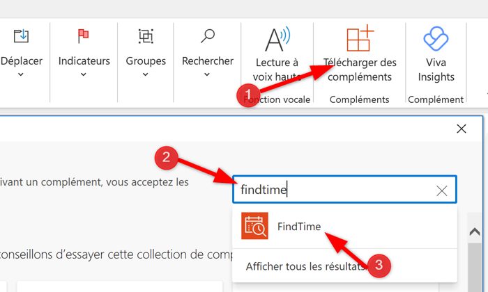 Ajouter complément Outlook Findtime