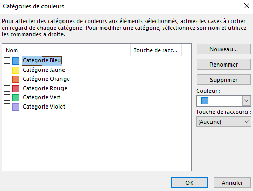 Outlook Catégories