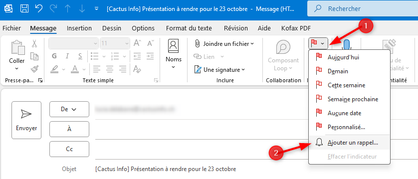 Outlook Ajouter un Rappel