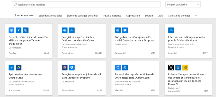 Liste modèles power automate