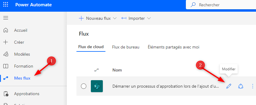 Modifier un flux Power Automate