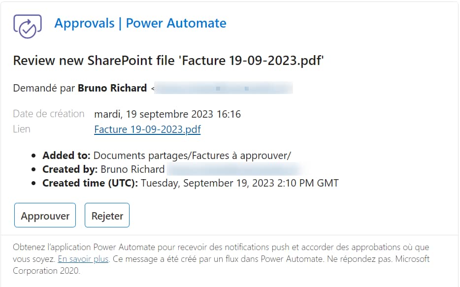 mail approbation sharepoint