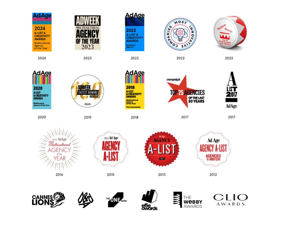 Awards logos from 2012 through 2024.