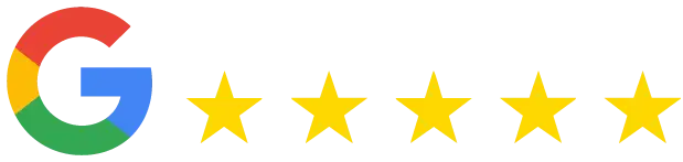 Logotipo de Google con valoración de 5 estrellas que representa una reseña excelente del servicio de fotomatón Selfriends.