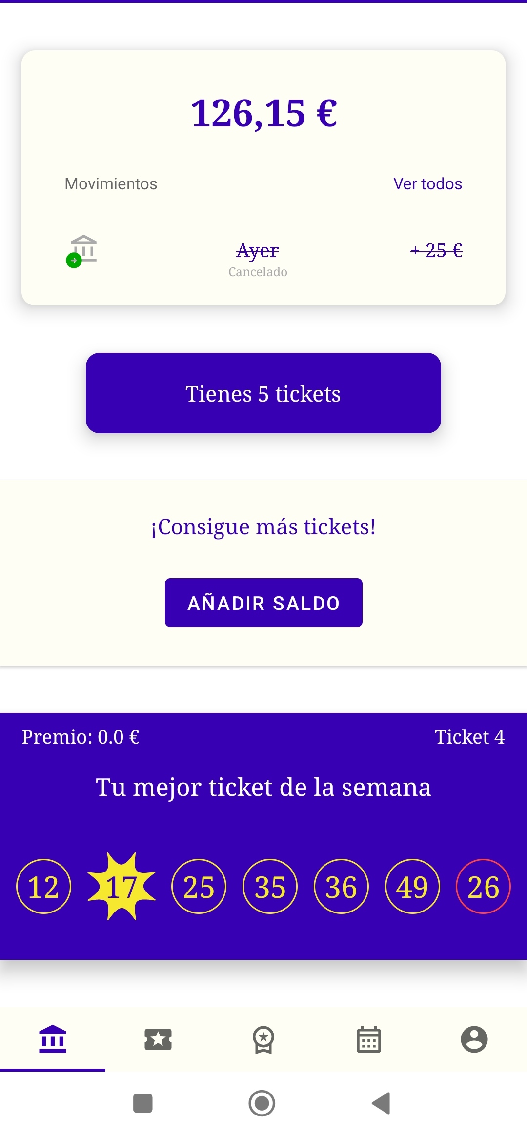 Balance y mejor ticket de LotoBank