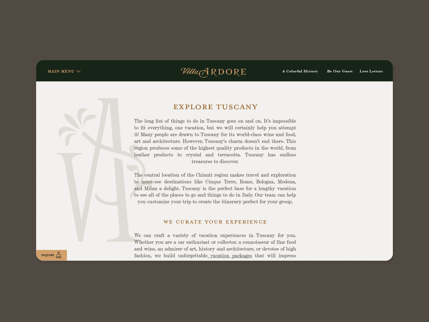 Villa Ardore Web Mockup