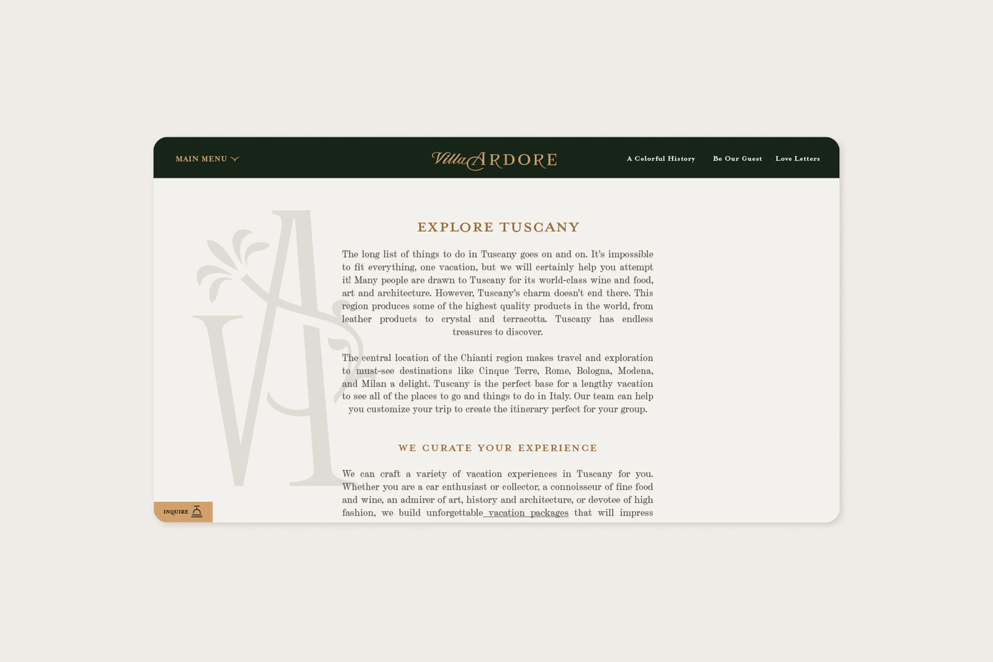 Villa Ardore webpage design