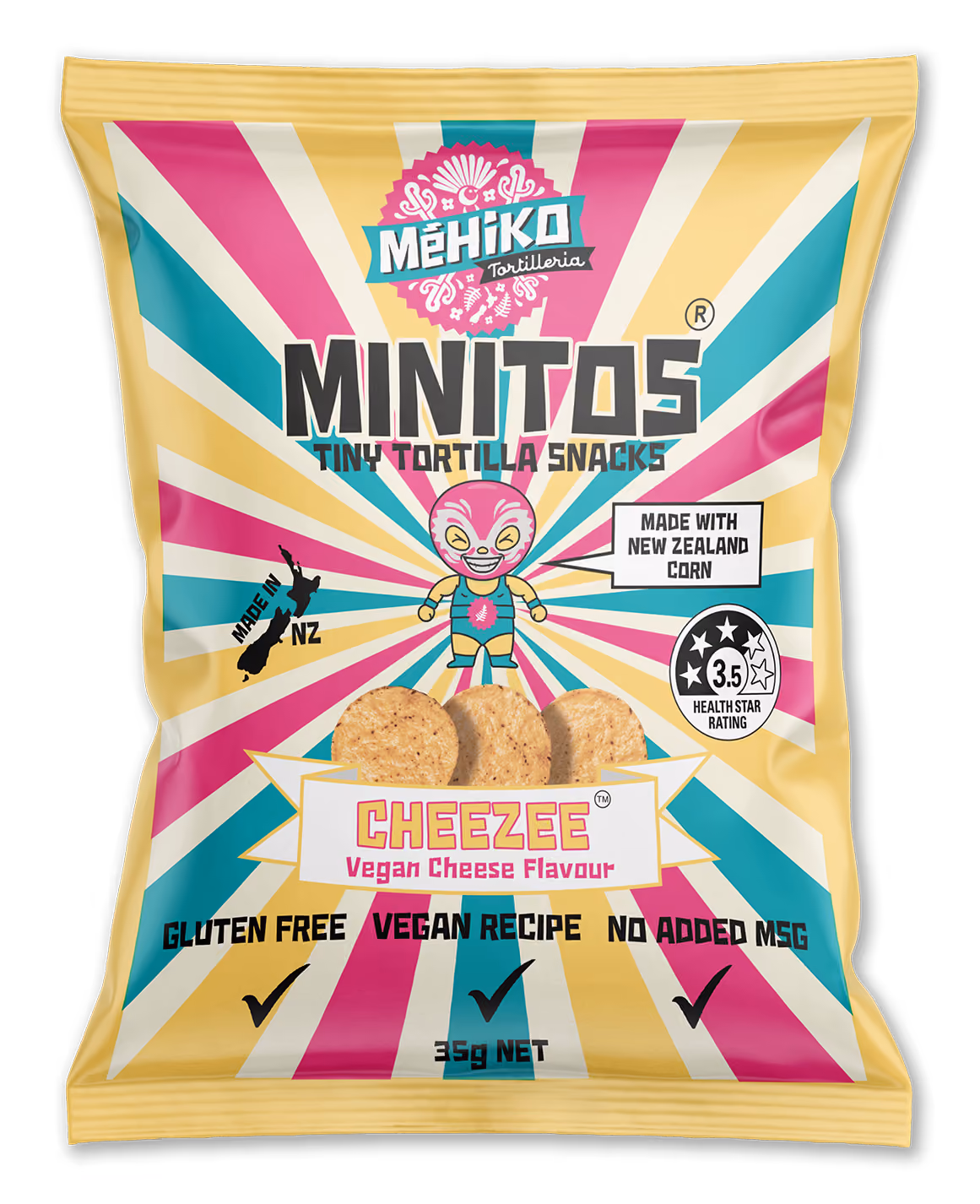 MINITOS Tiny Tortilla Snacks, Cheezee, Vegan Cheese Flavour