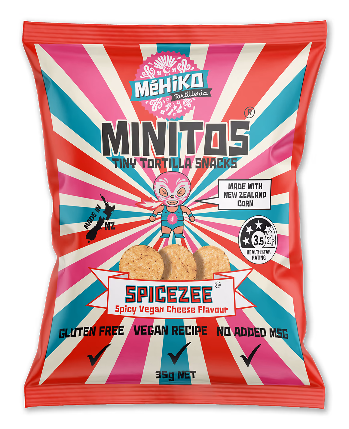 MINITOS Tiny Tortilla Snacks, Spicezee, Spicy Vegan Cheese Flavour