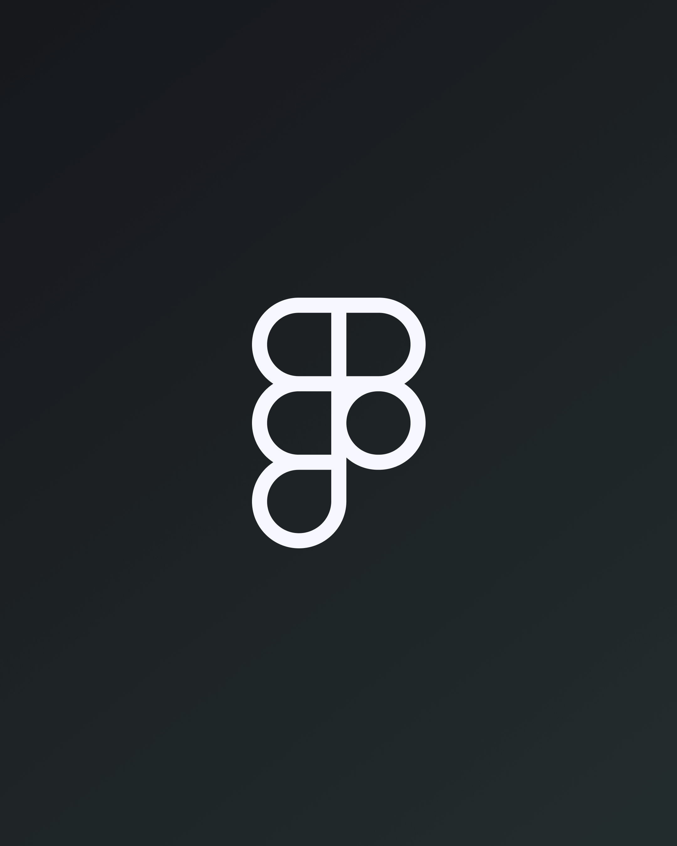 White Figma logo, formed by circular and semicircular shapes, on a dark gradient background.