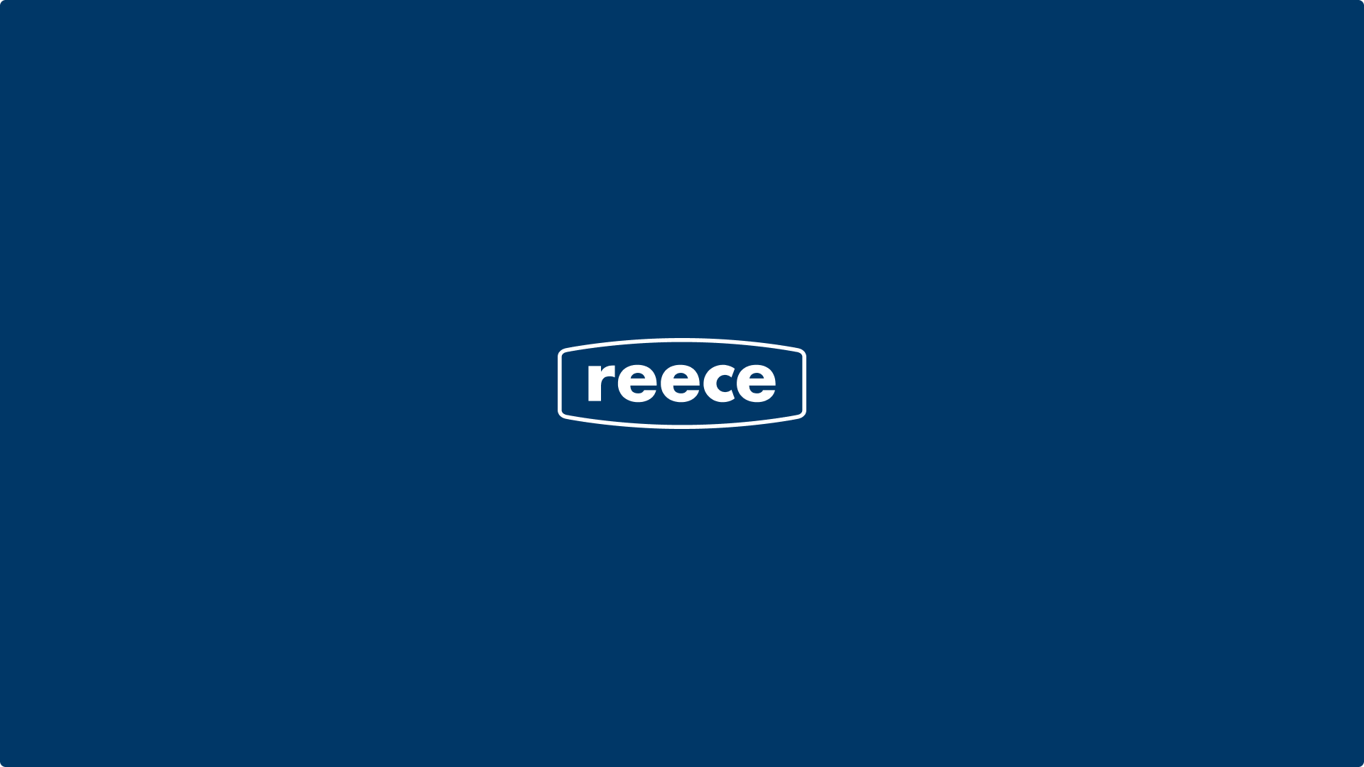 Reece company logo with white lowercase text inside a rounded rectangular border on a dark blue background.