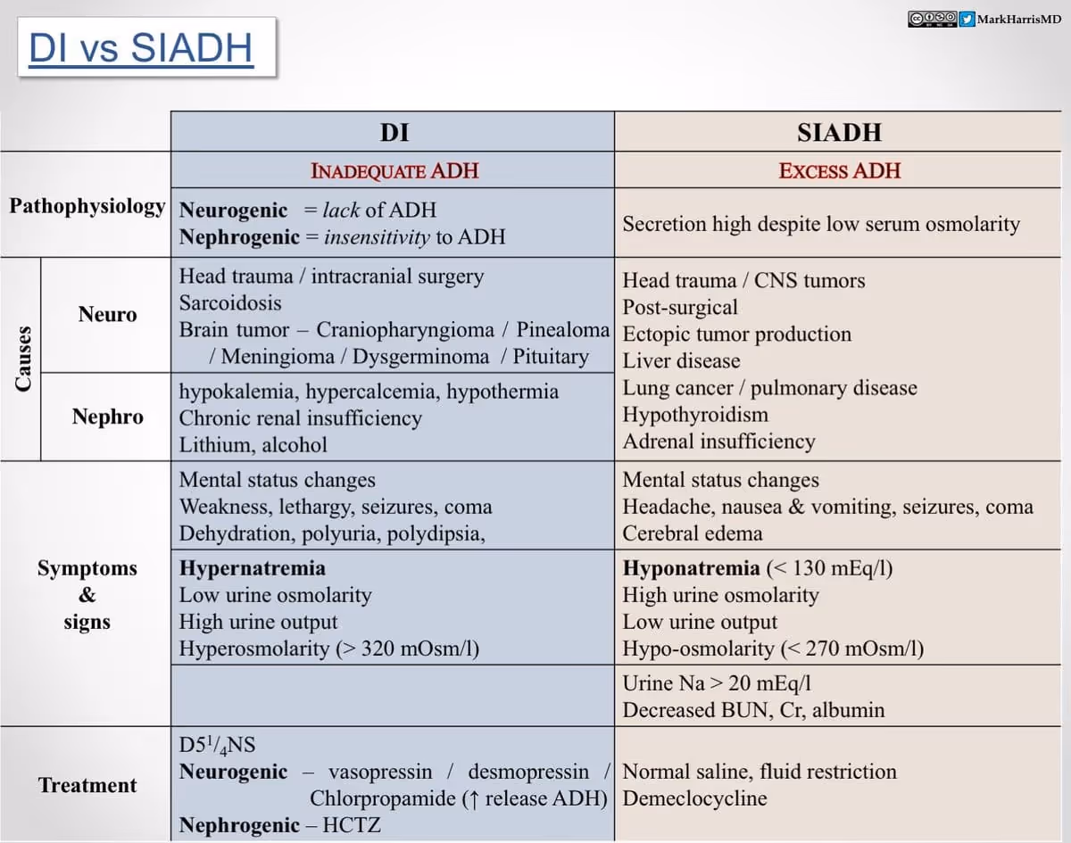 Diabetes insipidus vs. SIADH