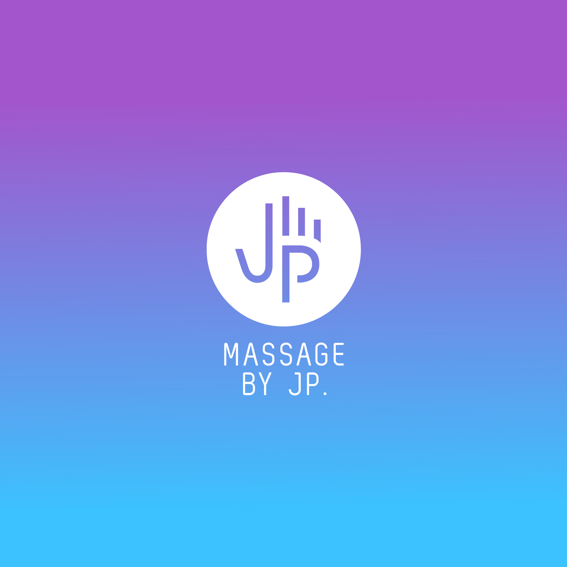 White Jessica Purcell Sports Therapy abstract hand logo on a purple and blue gradient background.