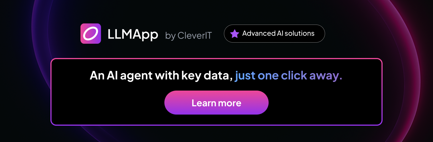 LLMApp by CleverIT interface featuring an AI agent for accessing key data