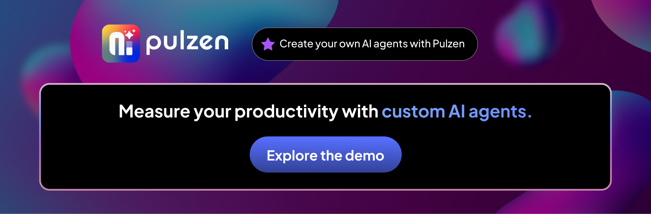 Pulzen logo, a solution built by CleverIT, with a button to create custom AI agents, measure productivity, and explore the demo.