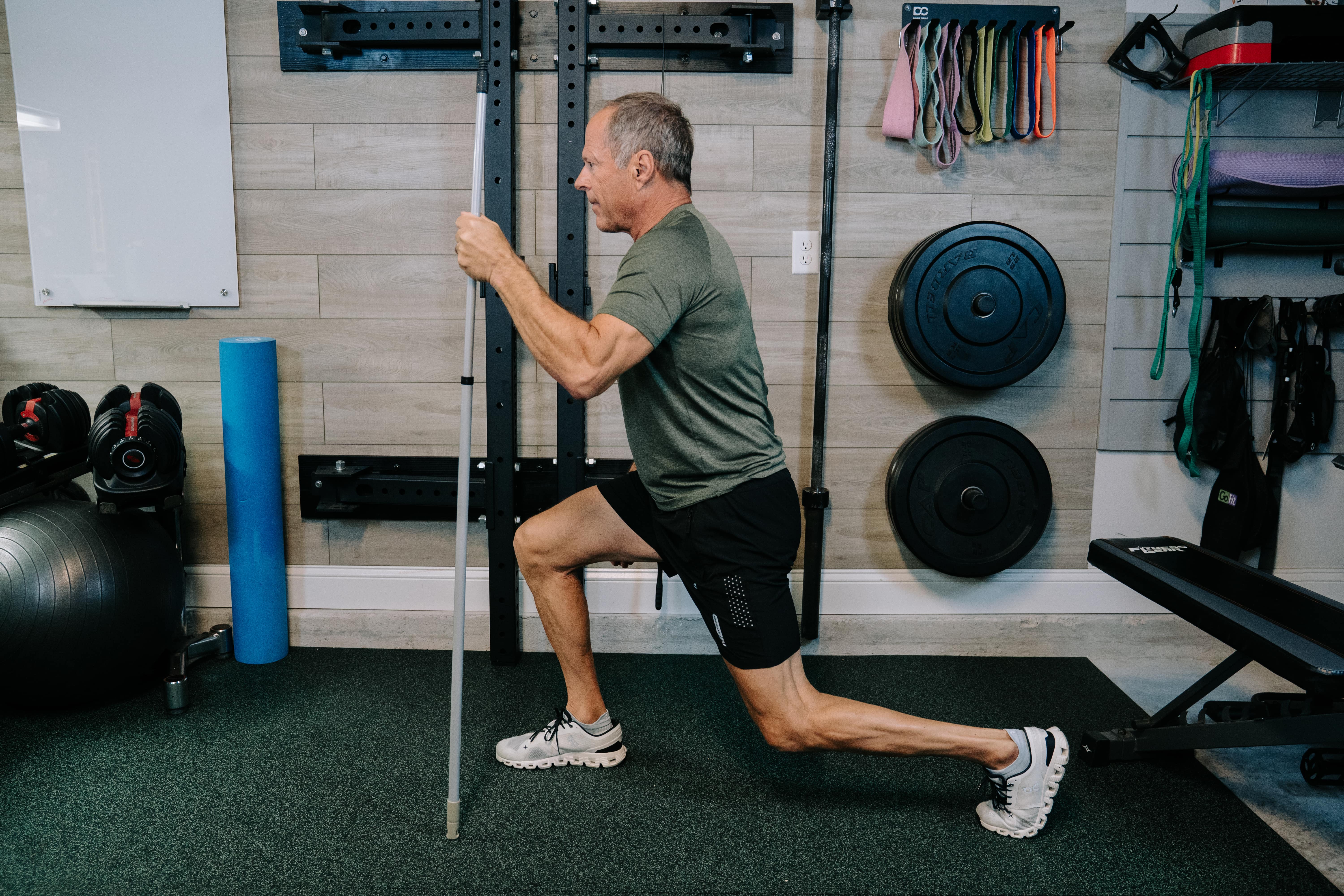 Men demonstrating forward Leaning Lunge stretch