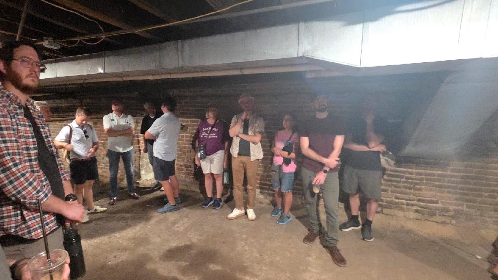 Perambulators in the undercroft of the church