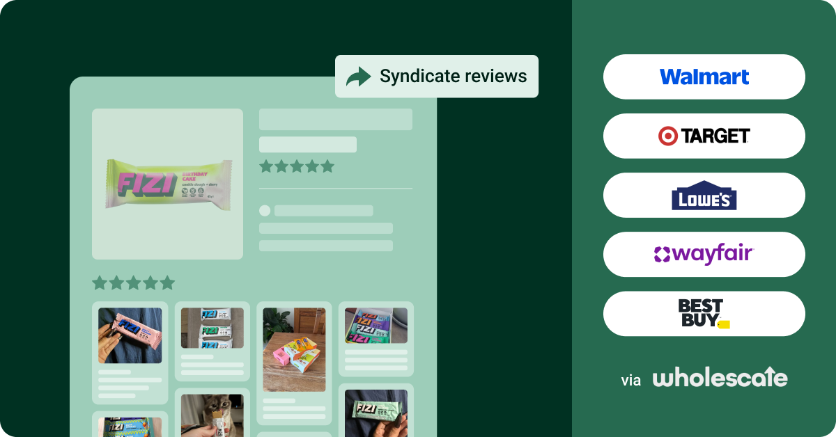 Loox reviews syndicated to Walmart, Target, Lowe's, Wayfair, and Best Buy via Wholescale