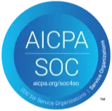 SOC certification logo in blue gradient, featuring the text "AICPA SOC" and "aicpa.org/soc4so" with "SOC for Service Organizations" along the edge.