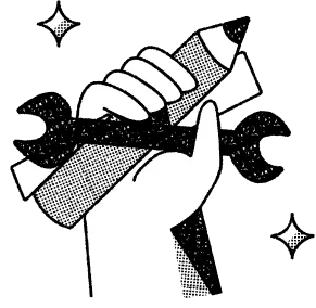 Hand holding a sparkler with sparkling stars around it on a black background.