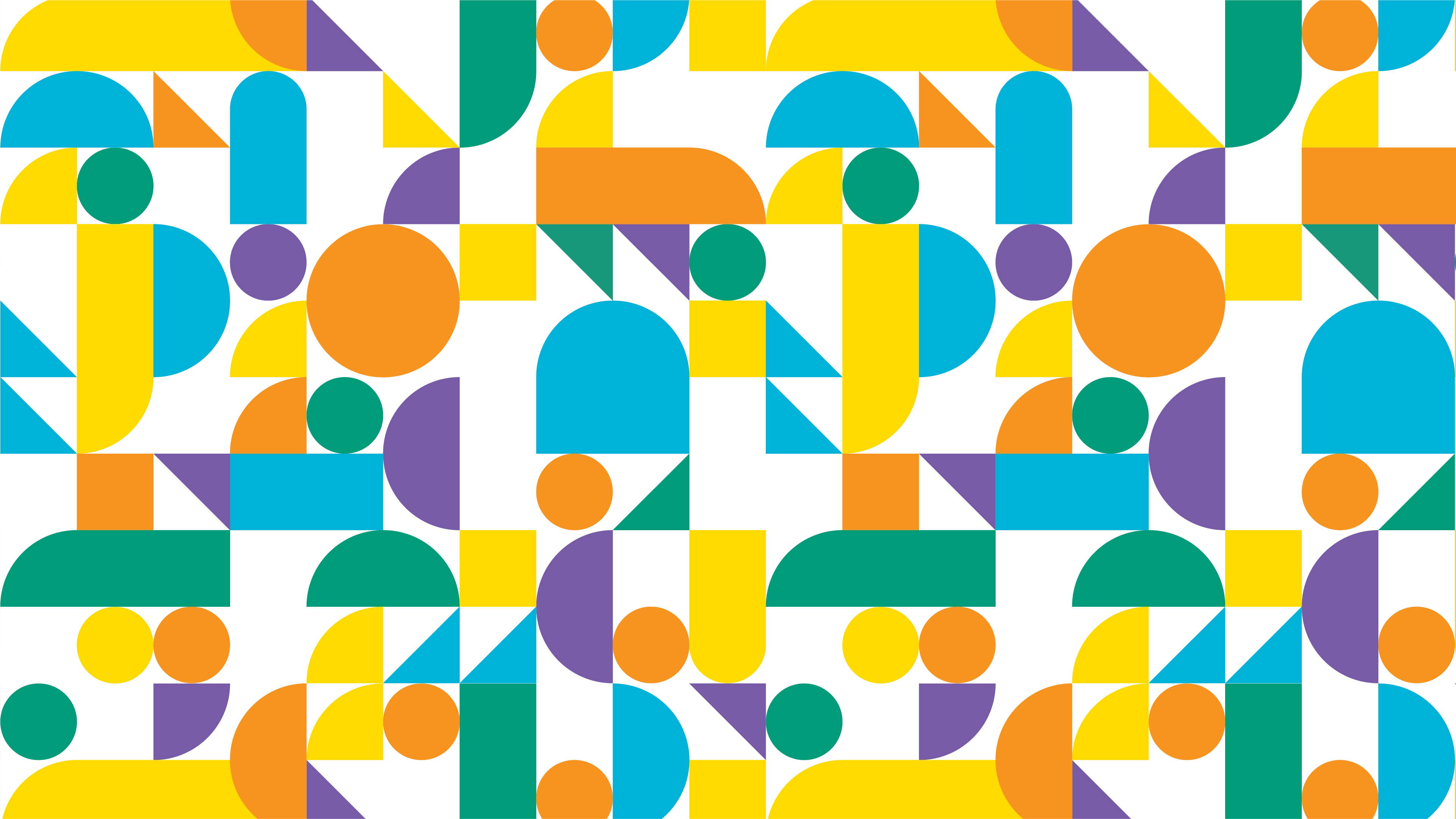 A pattern made up of circles, semi circles and triangles in different colours, orange, blue, purple, green and yellow. Created as part of the Result CIC brand identity by Sanna Studio.