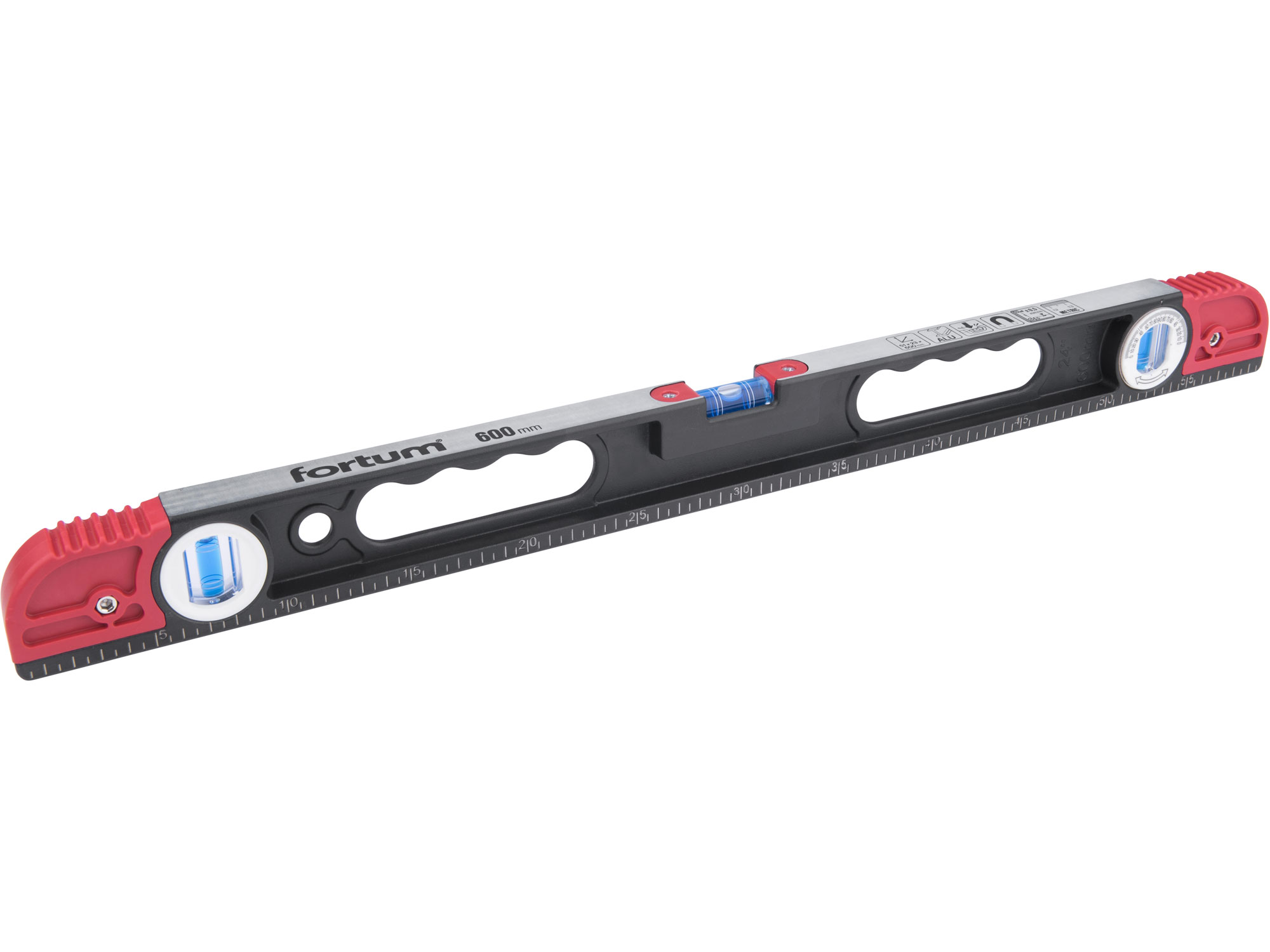 vodováha kovová s magnety, 600mm, 3libely (1x360°otočná)