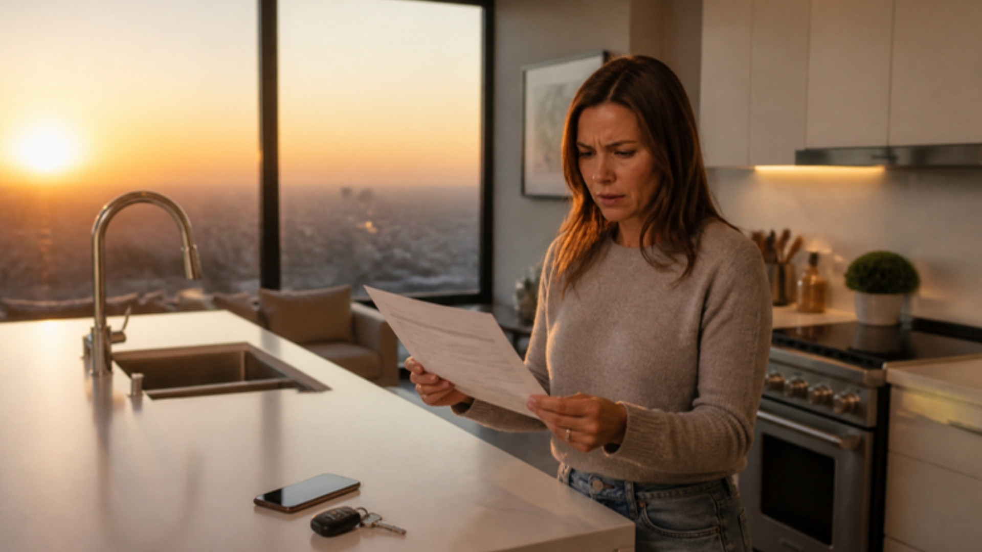 Reading the electric bill at sunset