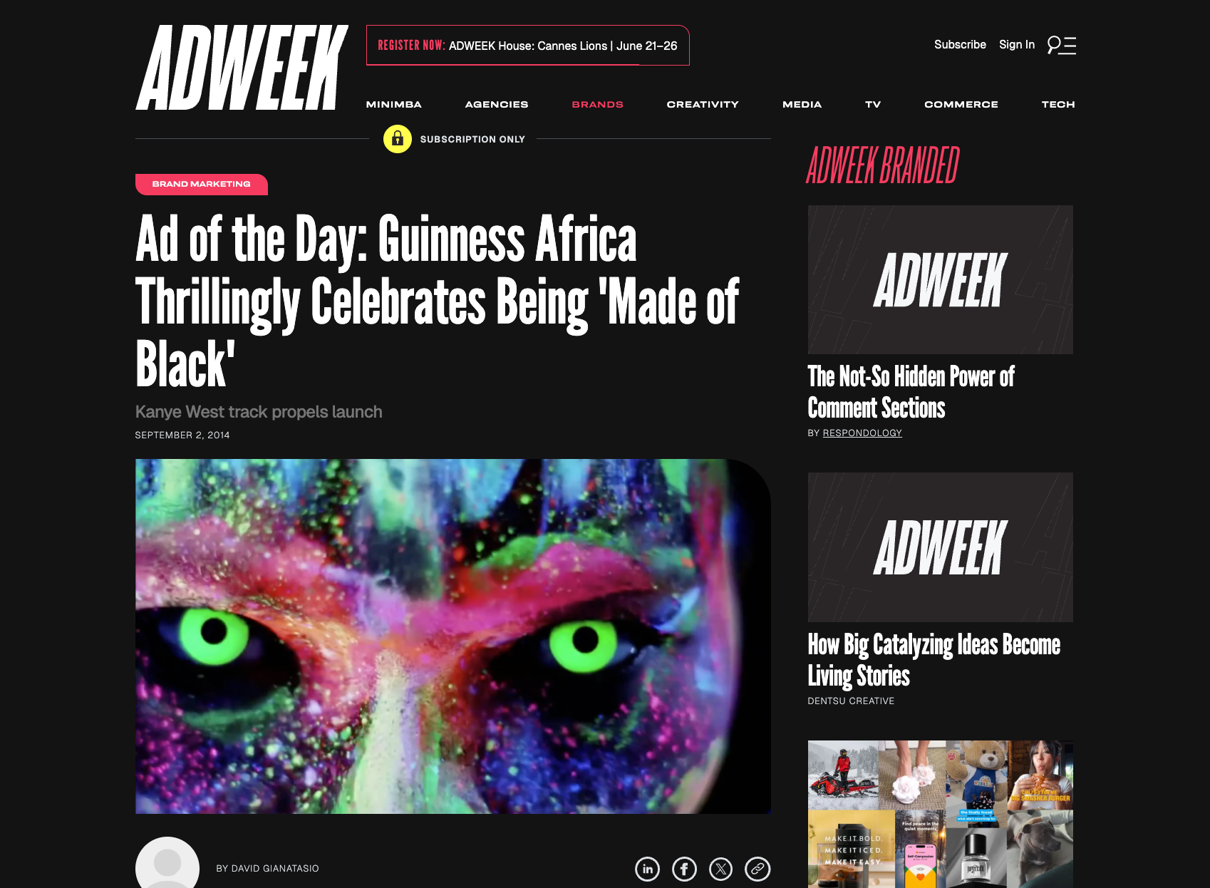 Adweek Ad of the Day feature on Guinness Africa Made of Black campaign
