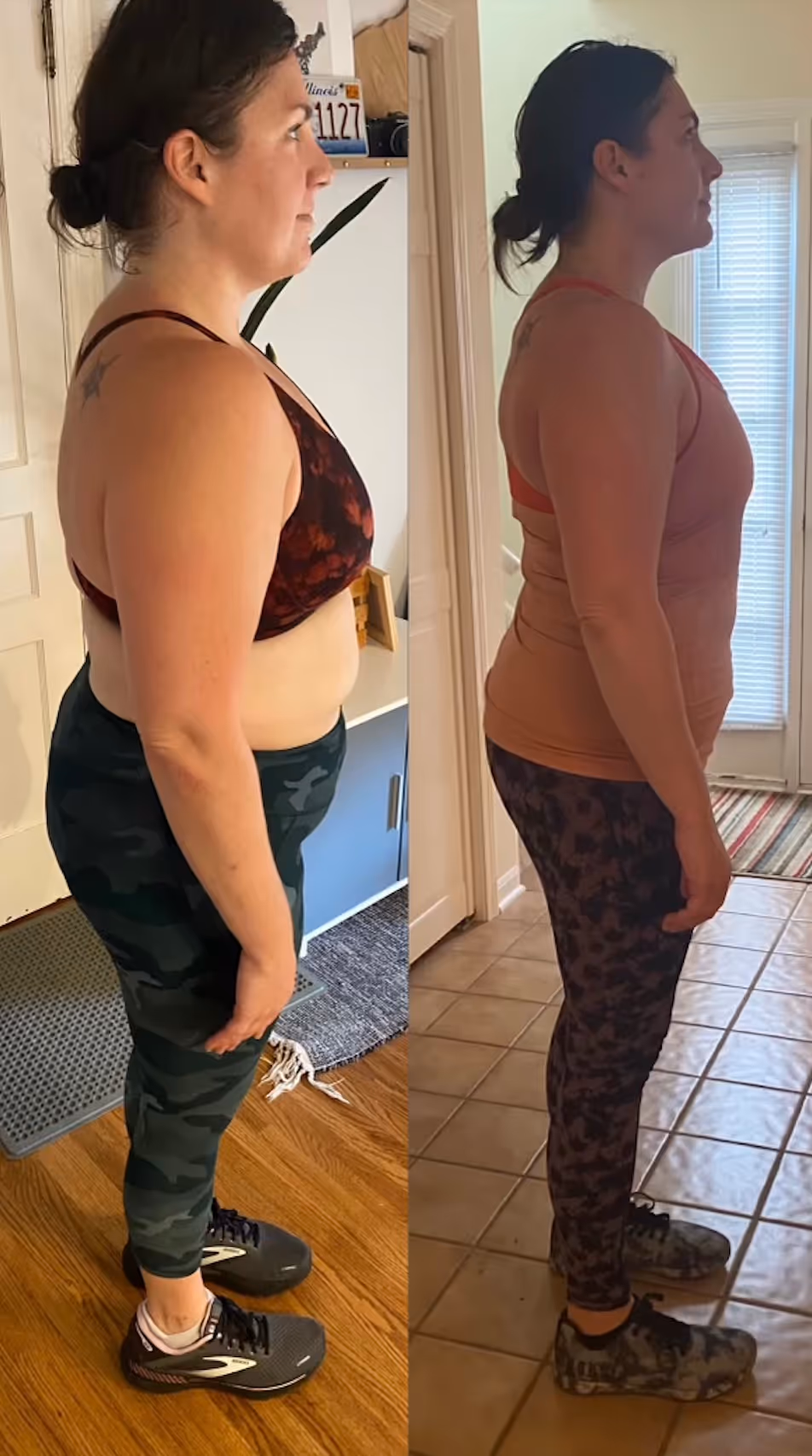 Photo collage of 2 photos of the same woman. It shows how the woman changed after the program.