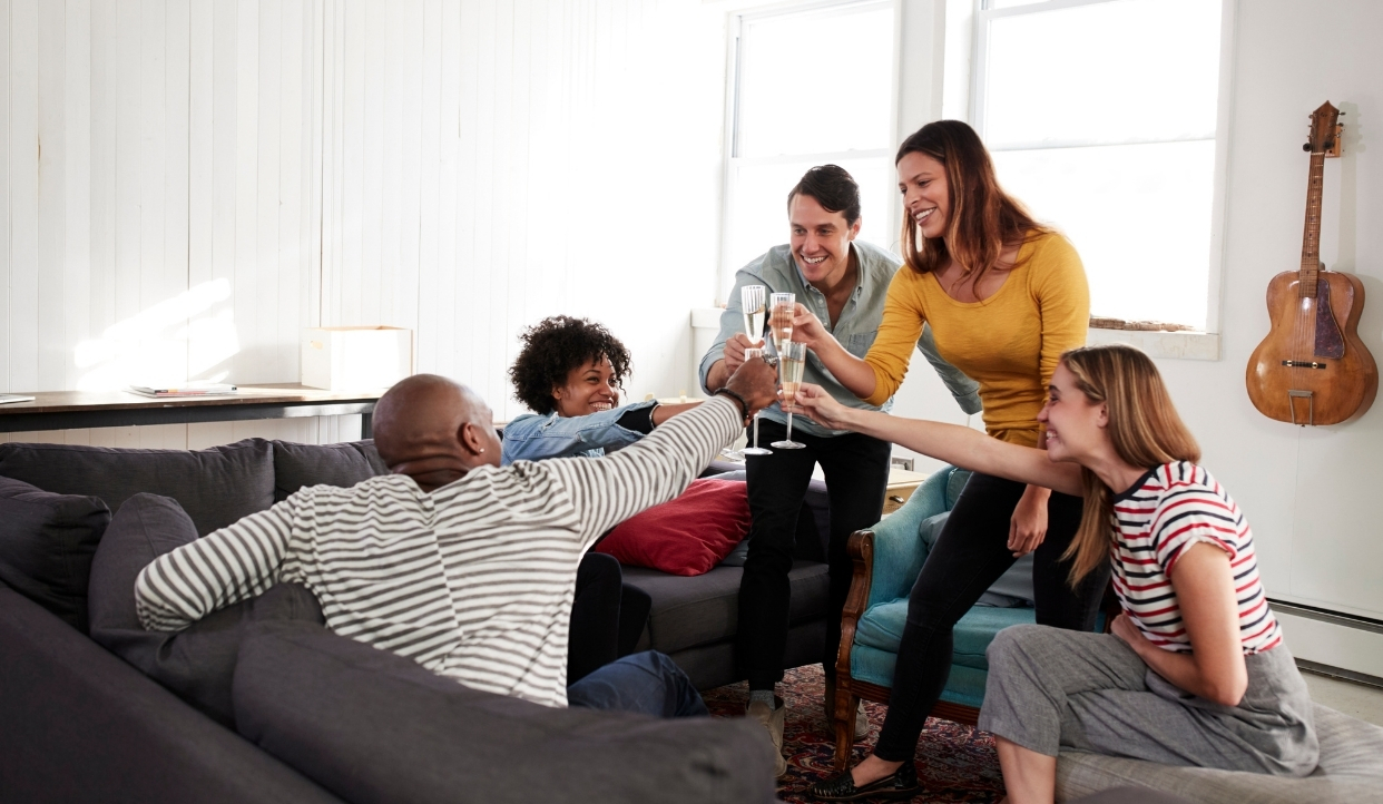 Friends over at home.